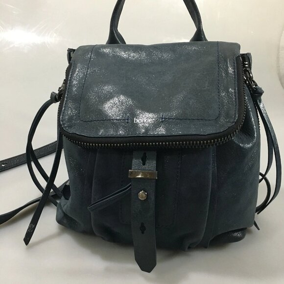 Botkier NY Warren Navy Blue Leather Expandable Backpack - Picture 1 of 9